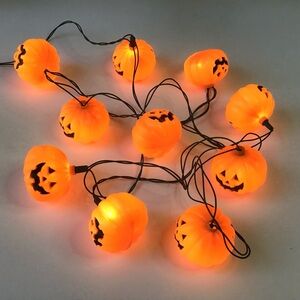 Vintage Pumpkin String Lights 10 Blow Mold Jack O Lantern Halloween